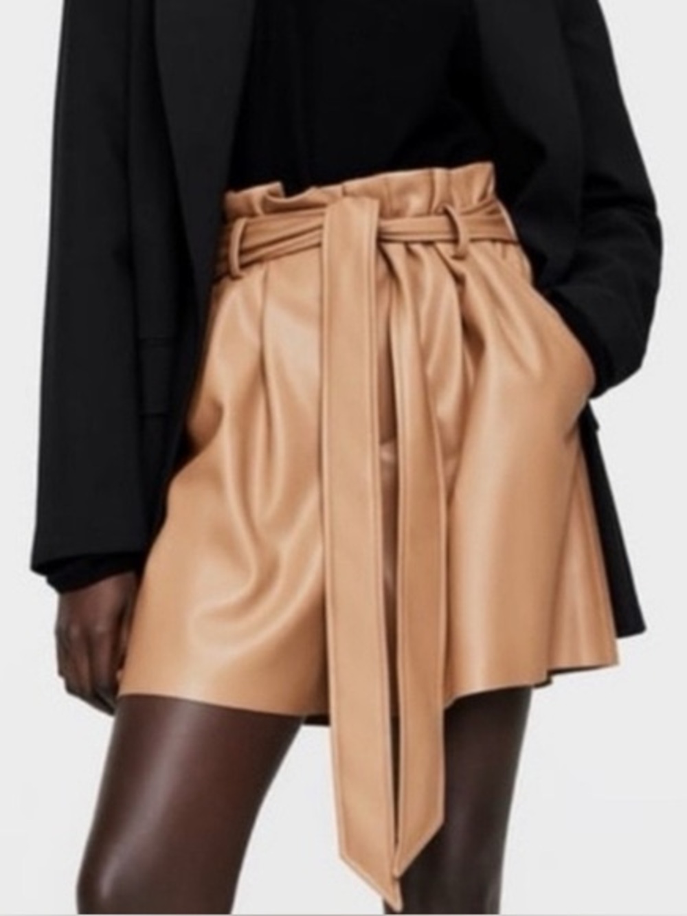 Zara Camel Faux Leather High-Waist Skirt